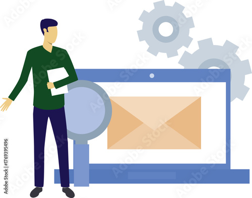 The boy is setting Email on laptop.