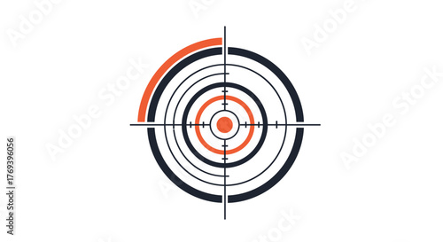 A modern target scope graphic with concentric circles and a crosshair, accented in orange and dark gray, representing focus, aim, and strategy.