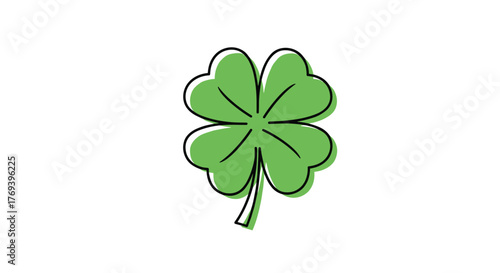 A charming, hand-drawn illustration of a four-leaf clover in green, symbolizing good luck and fortune against a white background.