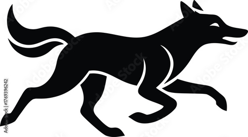 Dynamic running wild dog icon in motion on a white background