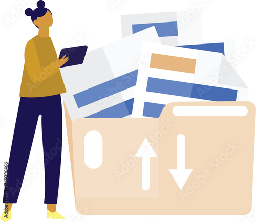 The girl is downloading file document