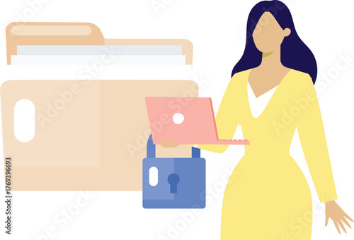 Girl is walking in office and thinking about folder document