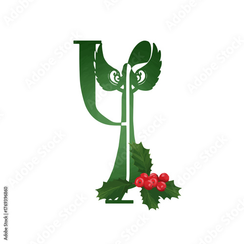 Christmas angel family monogram. Letter Y on white background