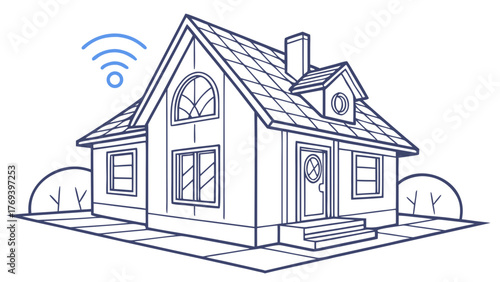 Smart home concept illustration with wifi signal, perfect for real estate marketing, technology blogs, or modern family lifestyle content, scalable vector graphic