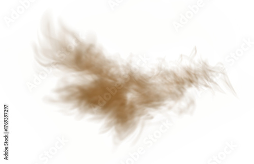 Flying brown dirt PNG overlay on transparent background. Natural sand vapor in PNG for dusty weather scenes and dynamic photo overlays.