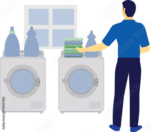 Boy checking  wash clothes