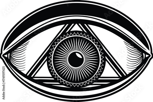 Adobe Illustrator Artwork All-Seeing Eye | Intricate Black & White Geometric Etched Illustration