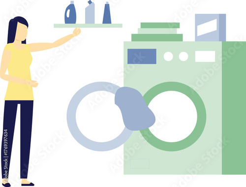 Girl is adding detergents in washing machine