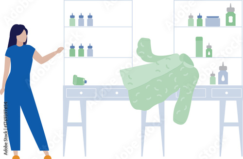 Girl is looking at customer clothe