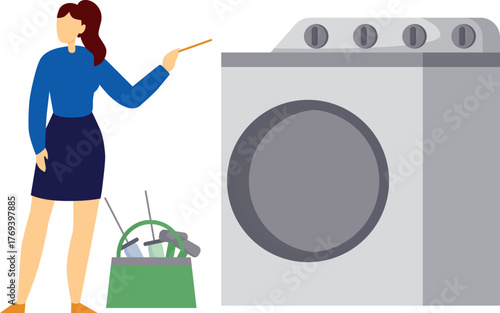 Girl is turns on washing machine