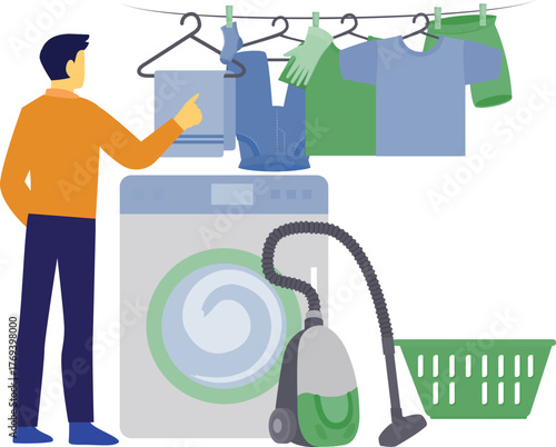 Man cleaning with vacuum cleaner