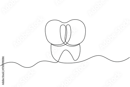 Dental tooth icon simple one line art design isolated on white background
