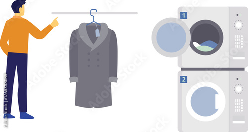 Man is using dryer and washing machine