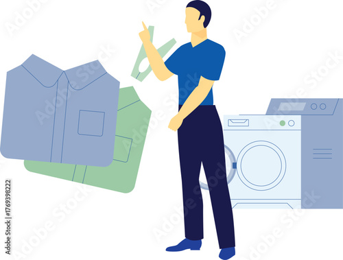Man putting cloth in washing machine