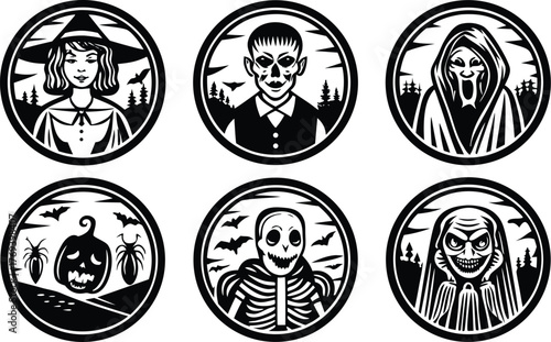 Adobe Illustrator Artwork“Gothic Horror Black & White Illustrations – Creepy Macabre Characters and Dark Fantasy Portraits”