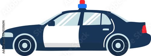 Flat Style Police Patrol Car Side View isolated on white backround