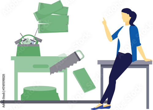 The girl is repairing the table