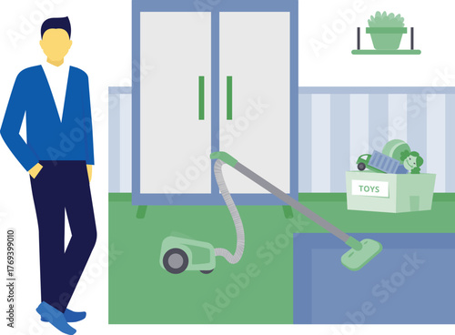The man is cleaning garden