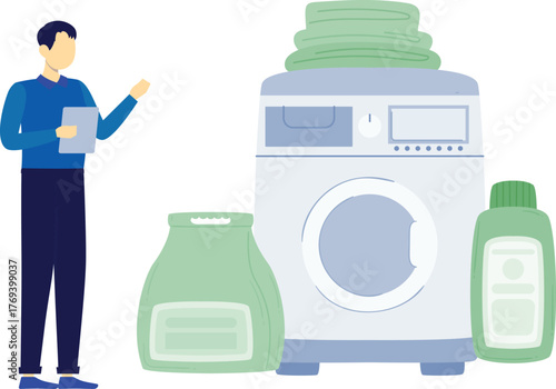 The man is discuss about laundry detergent.