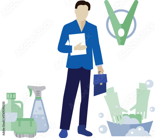 The man is pointing cloth hang pin.