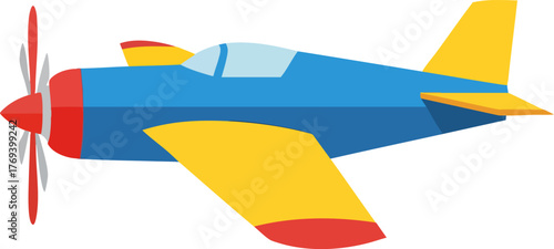 Colorful Flat Design Propeller Airplane isolated on white backround