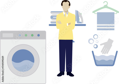 The man is presenting laundry services.