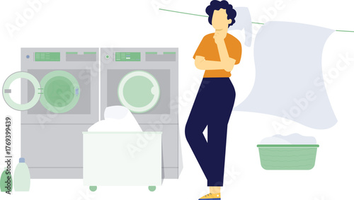 The man is thinking about hand sewing colth.