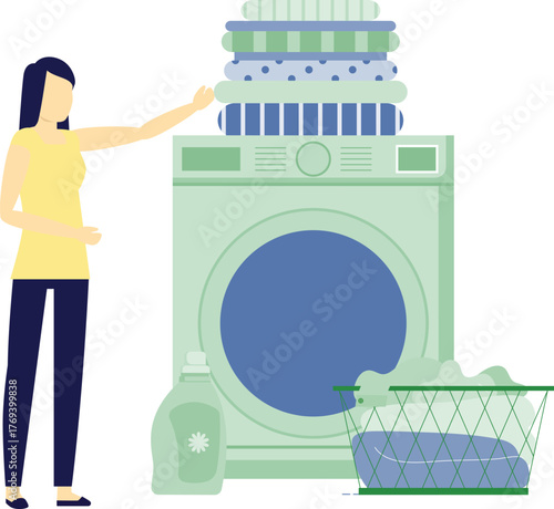 Woman carrying clothes for cleaning