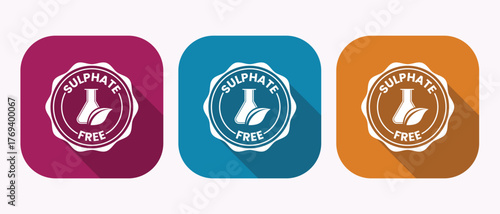 Sulphate Free Stamp, Bottle Icon and Leaf Concept with Squared Corners