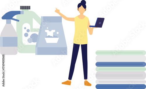 Woman is pointing washing powder.