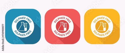Sulphate Free Icon Set in Blue Red and Yellow Square Backgrounds