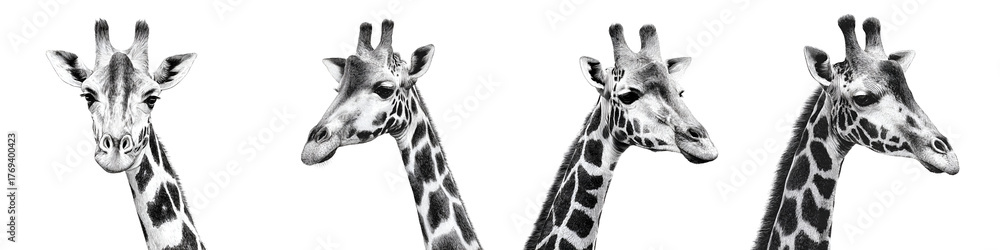 Naklejka premium Giraffe Head Portraits: Wildlife Art