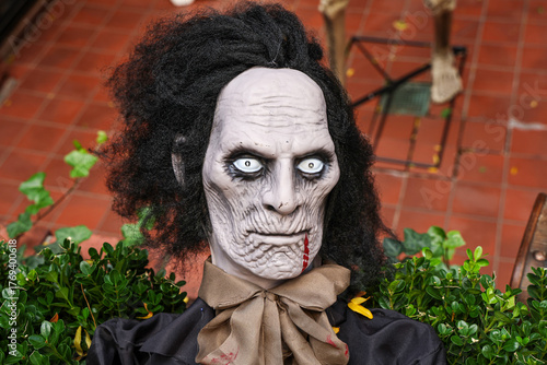 A closeup of Halloween decorations outside a Carnegie Hill residence in New York City on Thursday, October 23, 2025. (Photo: Gordon Donovan)