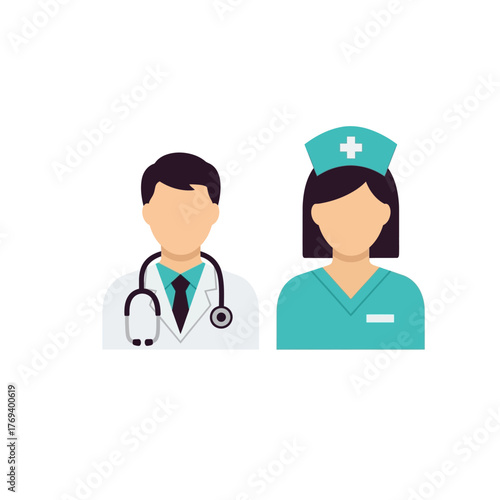 Doctor and Nurse Icon Set - Healthcare Professionals Illustration