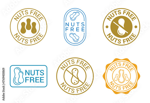 Nuts Free Allergen Labels Collection Food Safety Badges Set