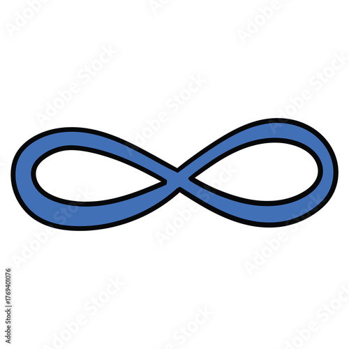 Hand-drawn cartoon blue sign of infinity on a white background.