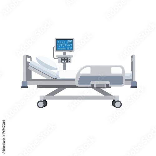 Hospital Bed with Monitor Vector Illustration