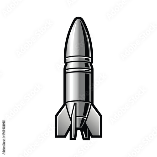 A set of space rocket icons and military ammo bullets isolated on white background as vector objects