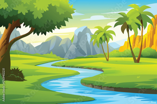 vibrant cartoon landscape illustration