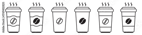 Paper Coffee Cup Line Icons – Outline Icon Set