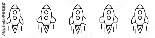 Rocket Line Icons  – Minimal Outline Rockets, Startup Launch and Innovation Symbol Set.
