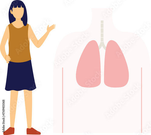 Girl pointing at lungs.