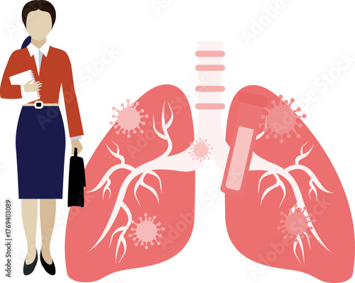 Girl pointing lungs infection.