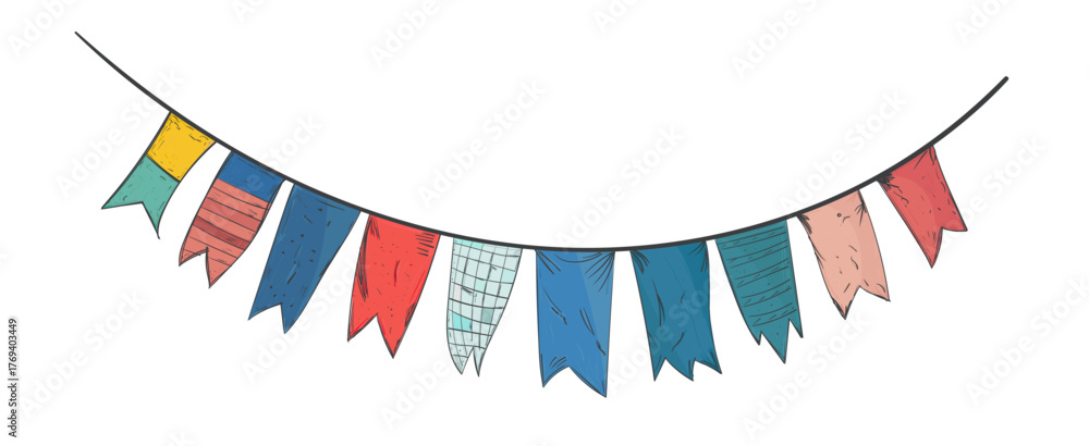 Obraz premium Garland one line drawing. Vector illustration isolated on white background