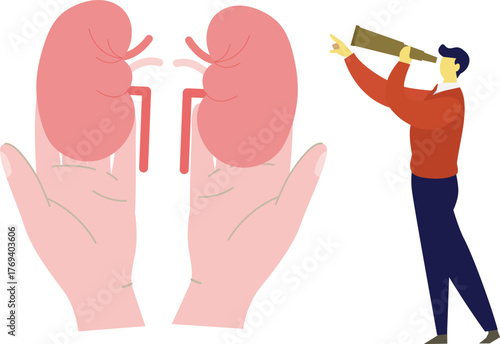 The man is looking at lungs by using spyglass