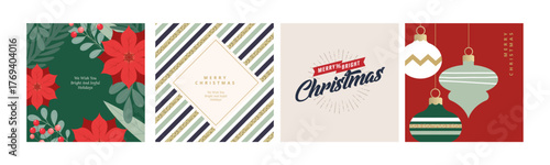 Merry Christmas and Happy New Year retro style greeting cards. Vector illustrations for holiday greeting card, website and social media banner, marketing material.
