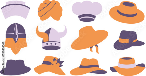 Diverse Collection of Hats Nurse Cap, Turban, Chef Hat, Viking Helmet, and More!