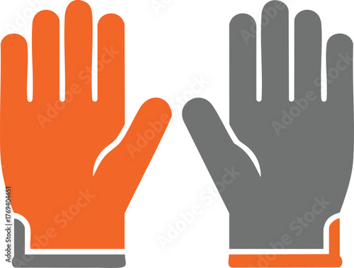Orange and Grey Protective Work Gloves Icon isolated on white backround