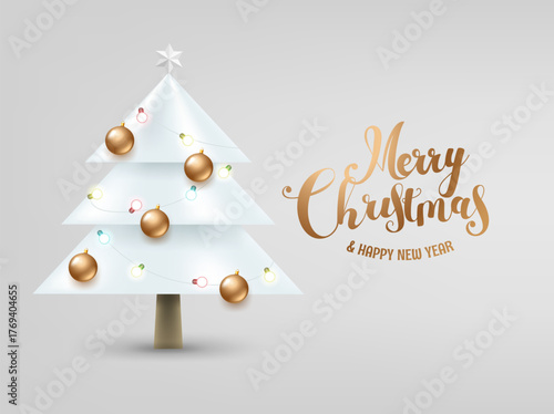 White Christmas tree with calligraphic inscription. Vector illustration