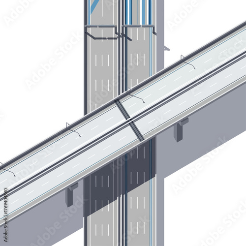 Isometric view of an elevated highway intersection